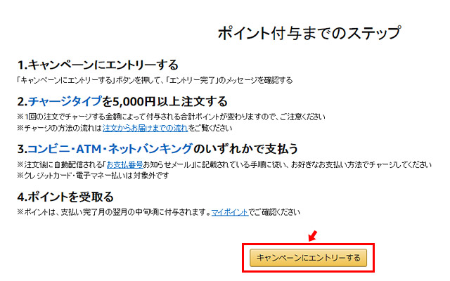 「キャンペーンにエントリーする」ボタンをクリック