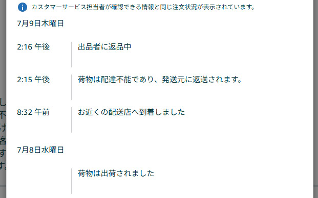 荷物は配達不能であり、発送元に返送されます 荷物は配達不能であり、発送元に返送されます